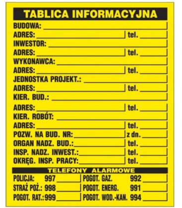 Tablice budowlane „Tablica informacyjna budowy” Z-TB1