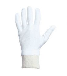 Rękawice dziane bawełniane biało beżowe ze ściągaczem RWKSB