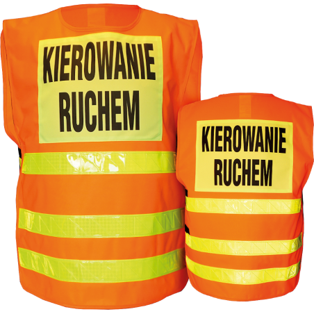 Kamizelka ostrzegawcza z napisem "Kierowanie ruchem"