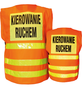 Kamizelka ostrzegawcza z napisem "Kierowanie ruchem"